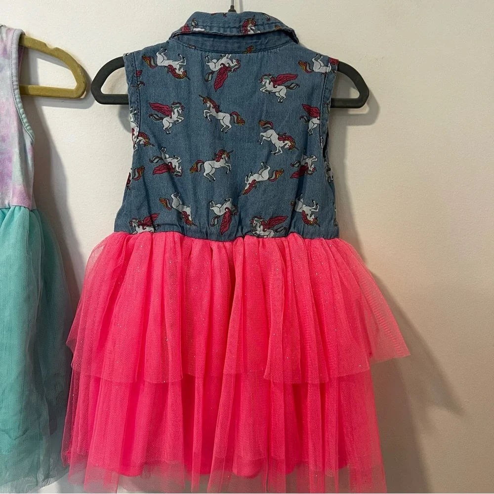 Little lass denim unicorn & tie dye tutu dress combo